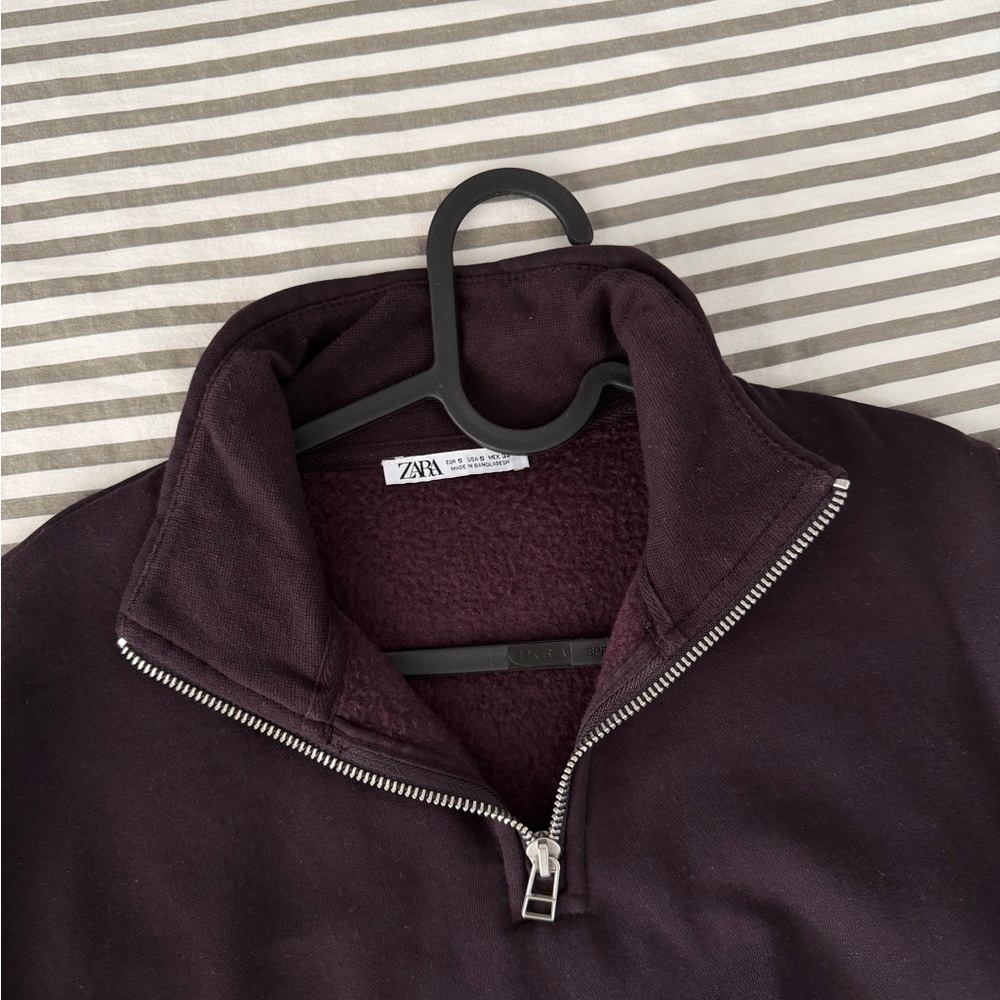 Zara Men's Deep Dark Purple Quarter-Zip Sweater
